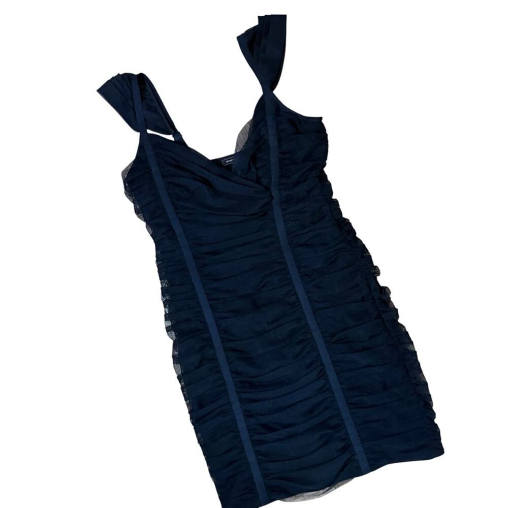 BXBG Maxazria Bodycon Mesh Corset Cap sleeve Black Cocktail Mini Dress M